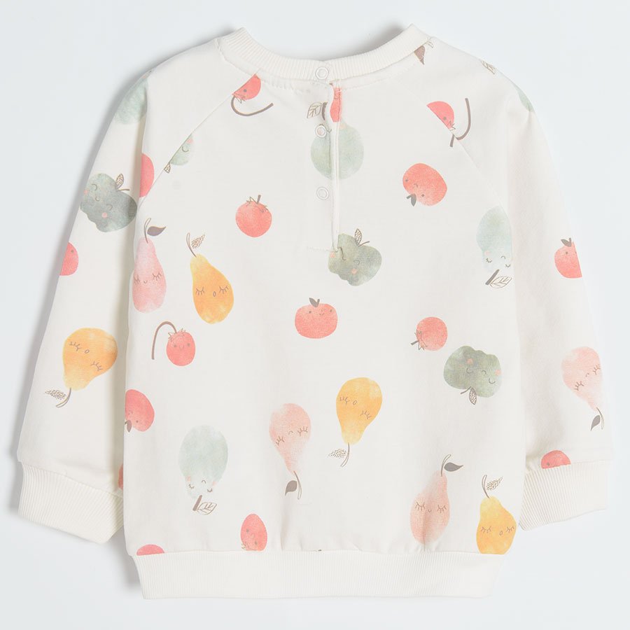 White long sleeve sweatshirt with fruit pattern