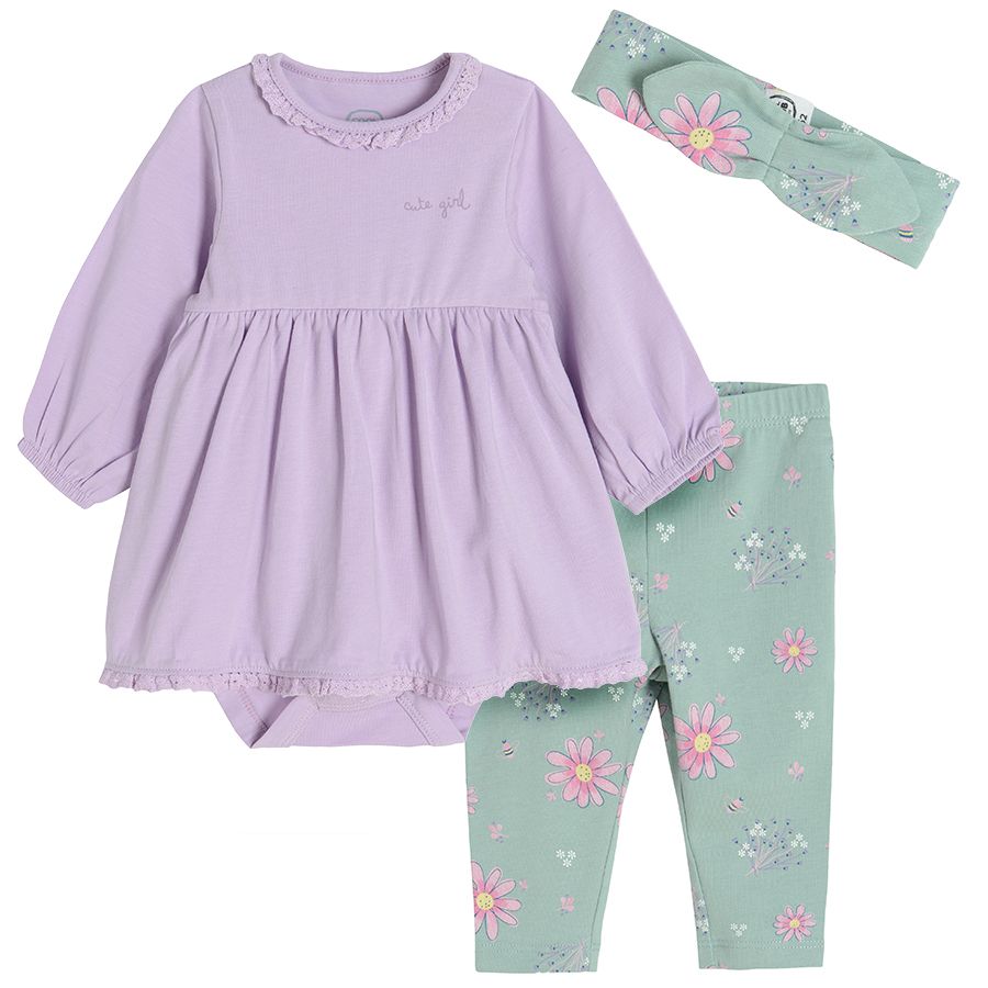 Purple boysuit floral leggings and hair band set