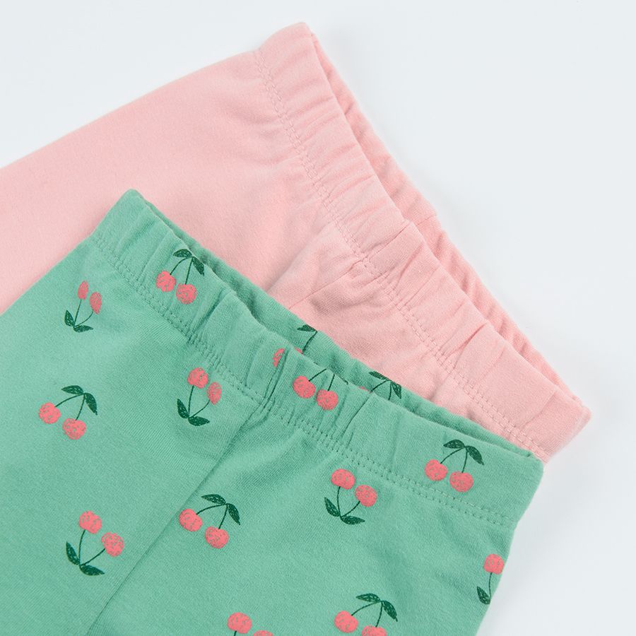 Pink and green with cherries jeggings - 2 pack