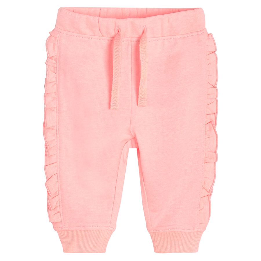 Fluo coral jogging pants with adjustable waist
