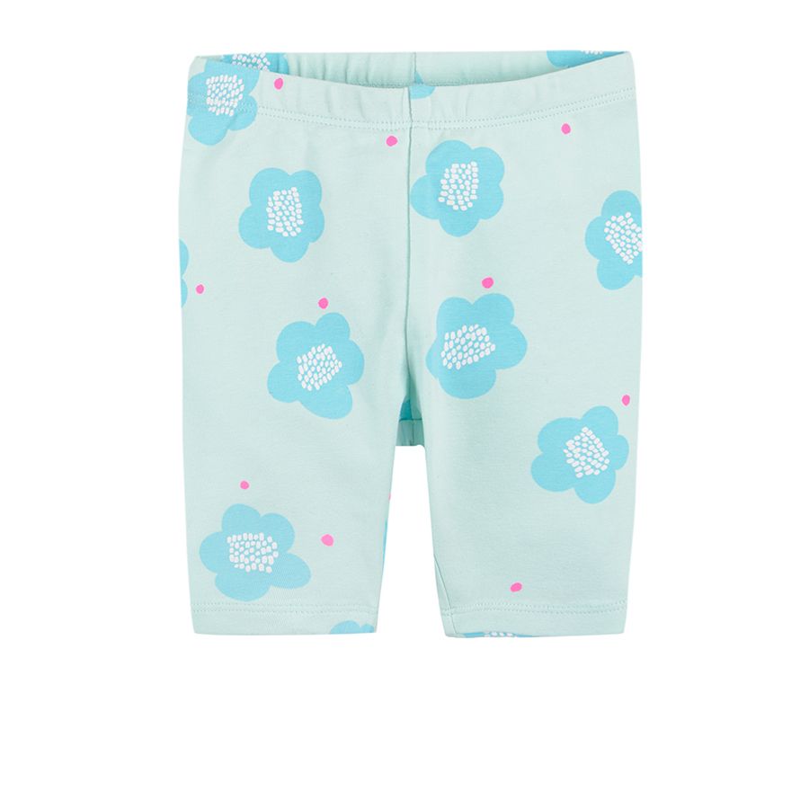 Yellow purple light blue with flowers 3/4 leggings- 3 pack