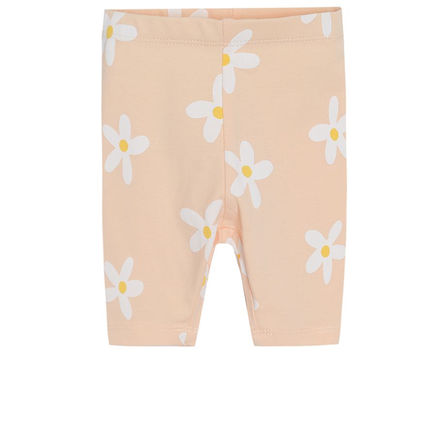 Brown and pink with daisies and yellow 3/4 leggings - 3 pack