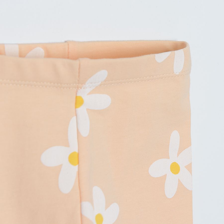 Brown and pink with daisies and yellow 3/4 leggings - 3 pack