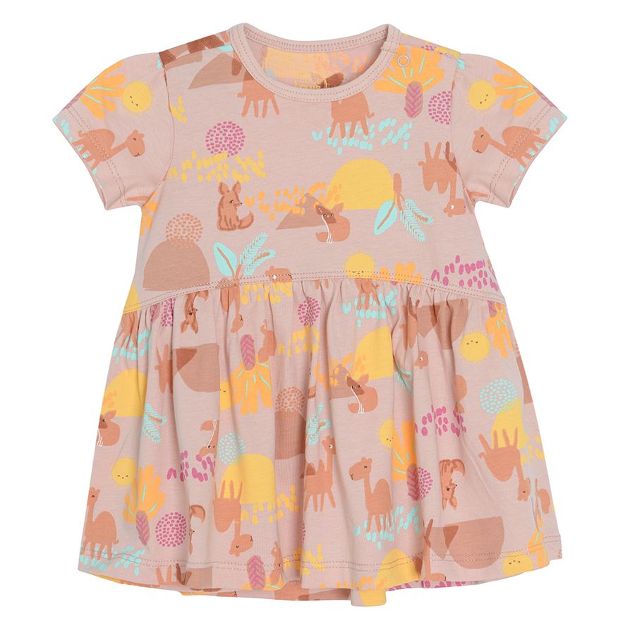Little brown with camels and yellow short sleeve dresses - 2 pack