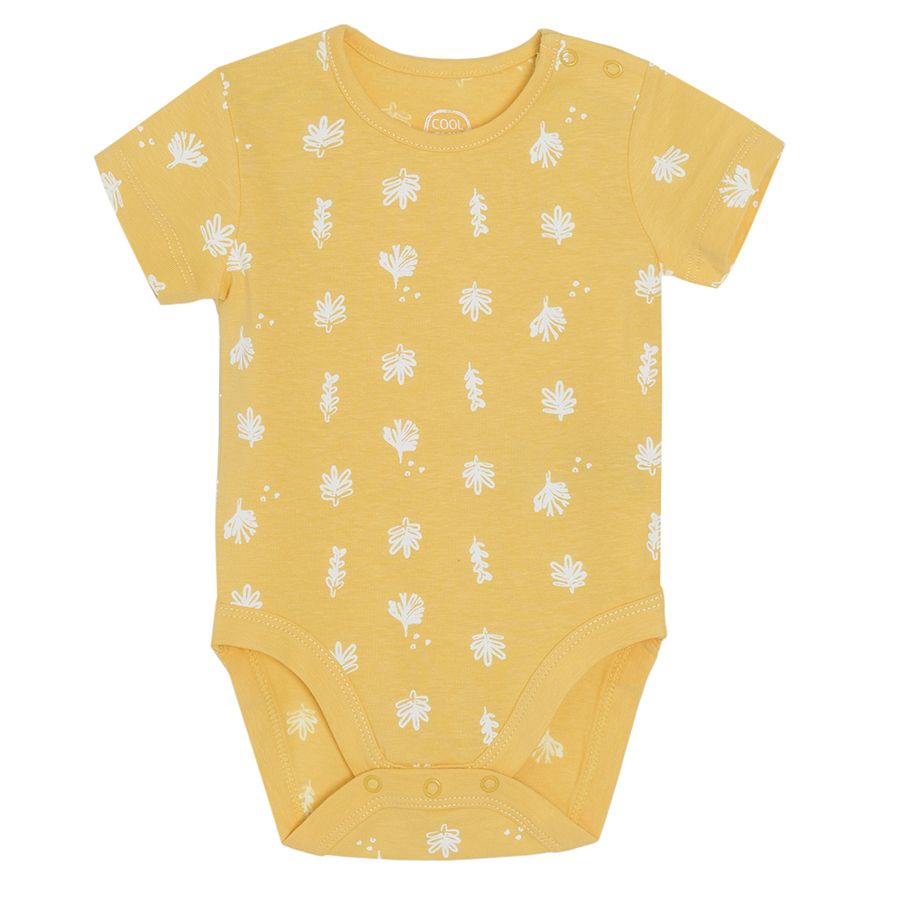 Pink and yellow with palm tree leaves short sleeve bodysuit- 2 pack