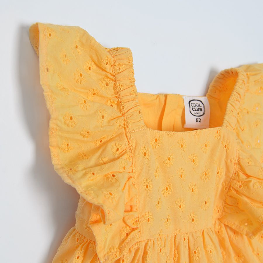 Yellow summer dress with embroidered pattern