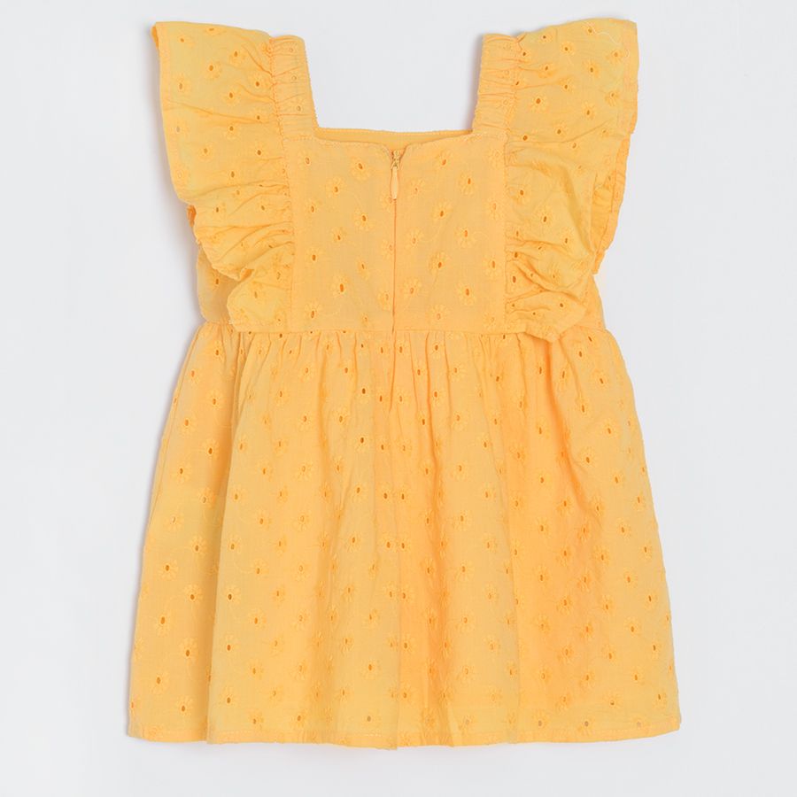 Φόρεμα αμάνικο κίτρινο με βολάν