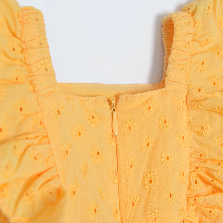 Yellow summer dress with embroidered pattern