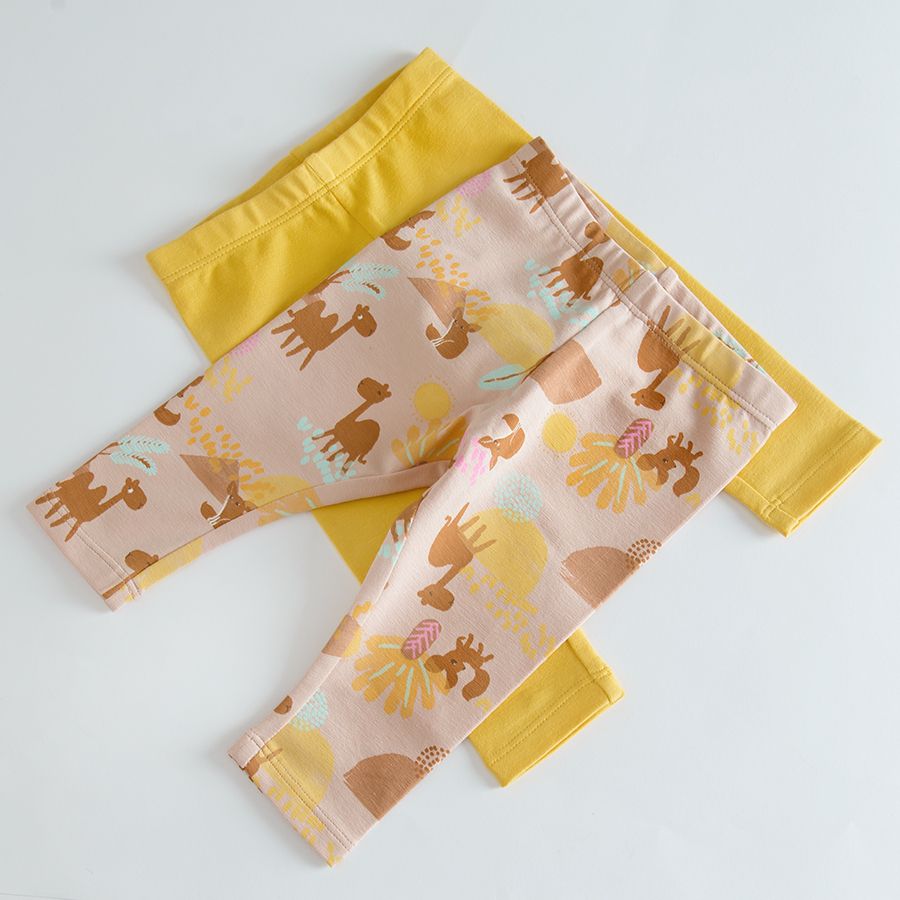 Pink with desert print and yellow leggings- 2 pack
