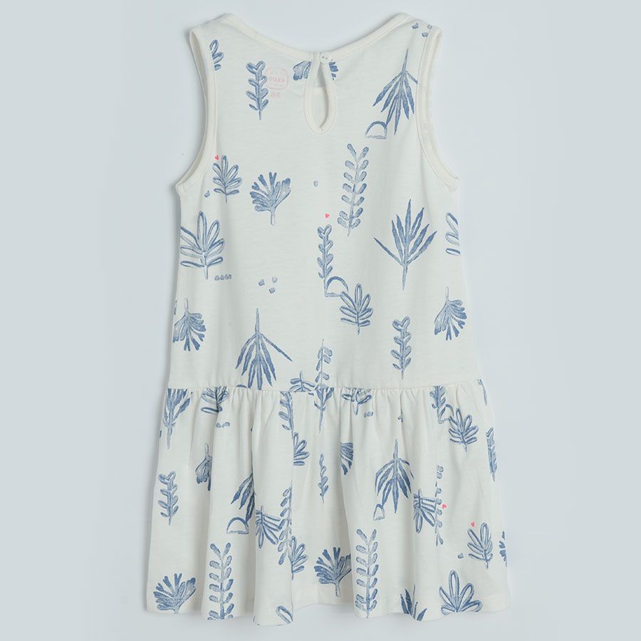 Cream sleeveless summer dress with leaves print