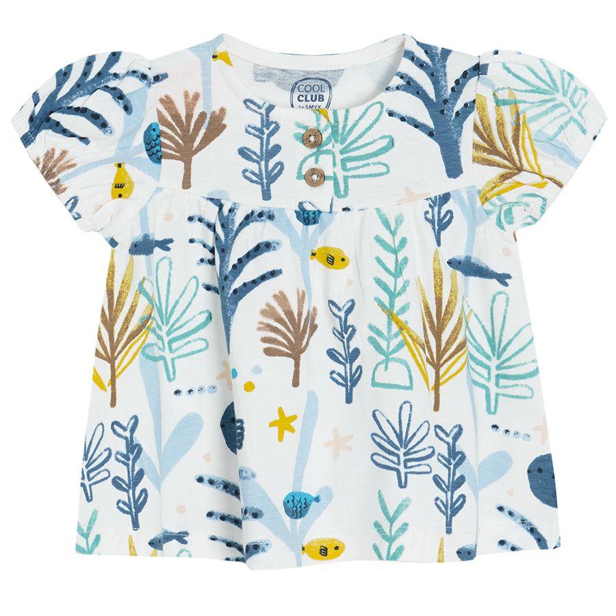 White short sleeve T-shirt and shorts with sea world print set