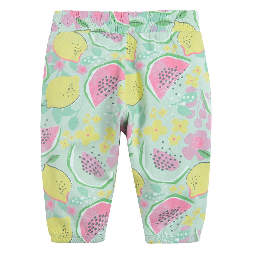 Light green jogging pants with watermelons and lemons print