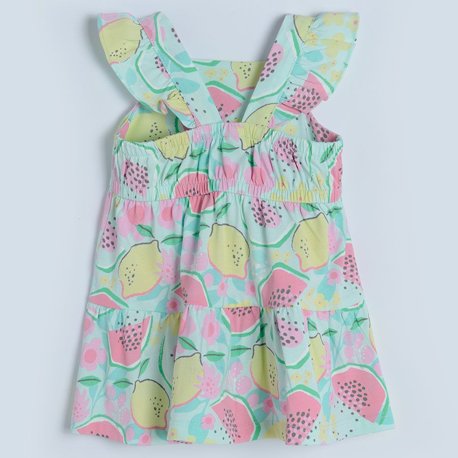 Light green summer dress with watermelons and lemons print