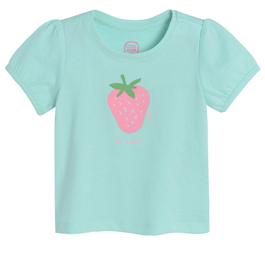 Light green short sleeve T-shirt with strawberry print