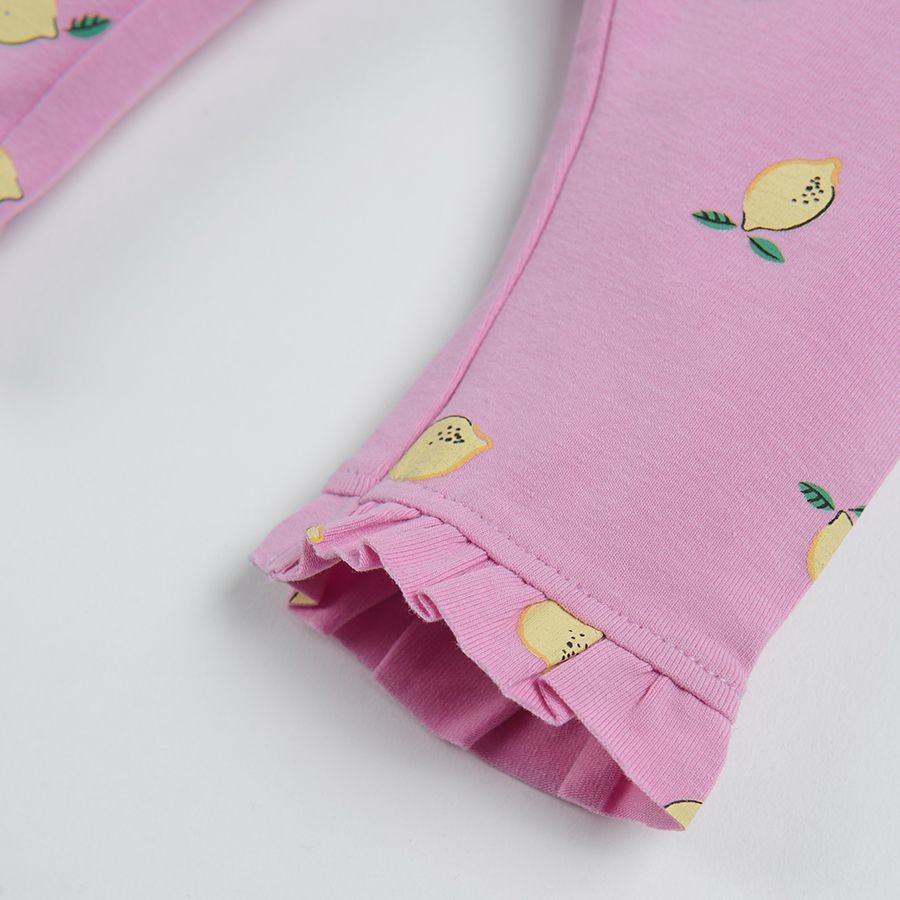 Pink leggings with lemons print