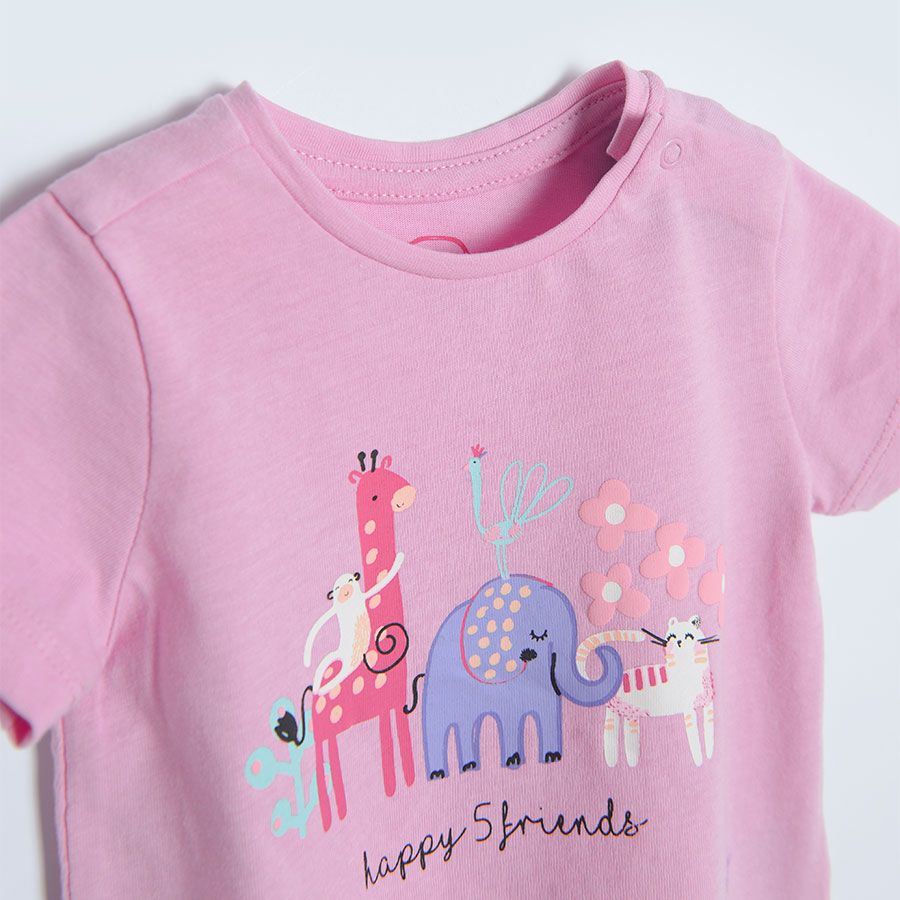 Light pink with jungle animals and fuschia short sleeve T-shirts - 2 pack