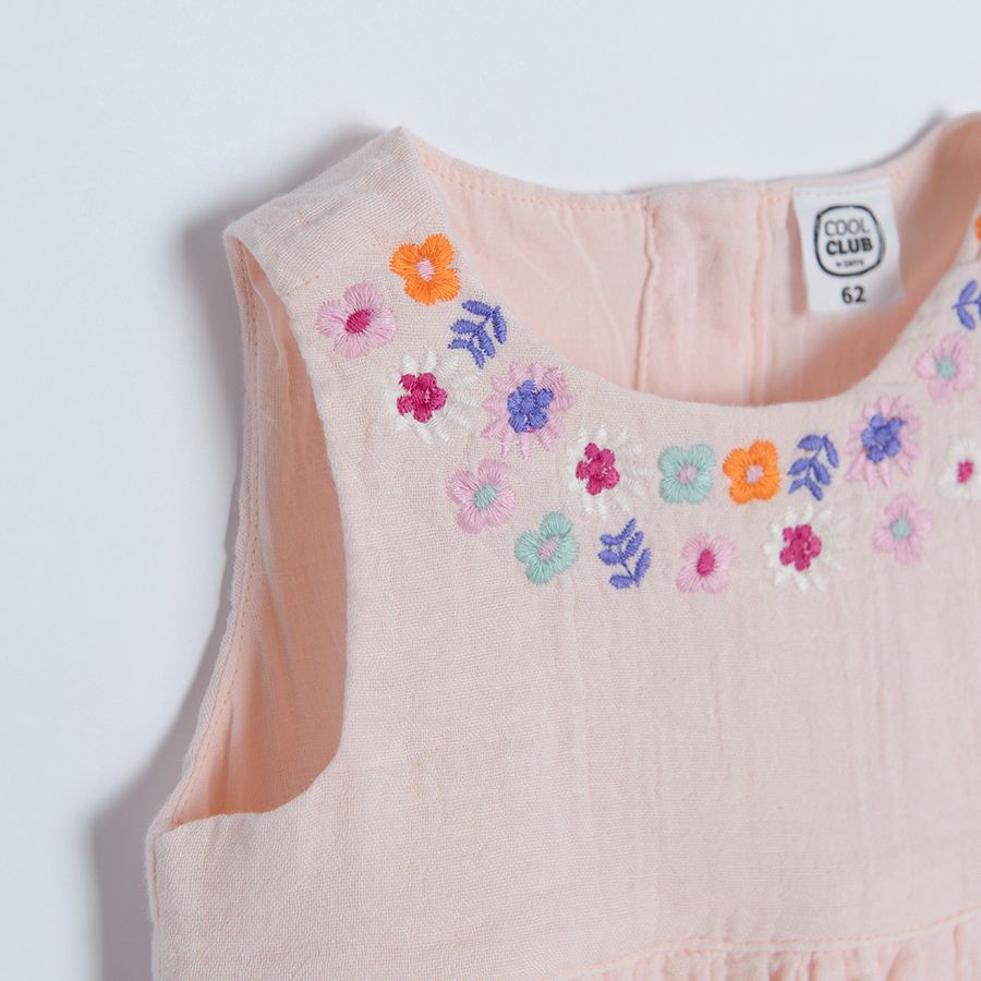 Light pink sleeveless summer dress with embroidered colar