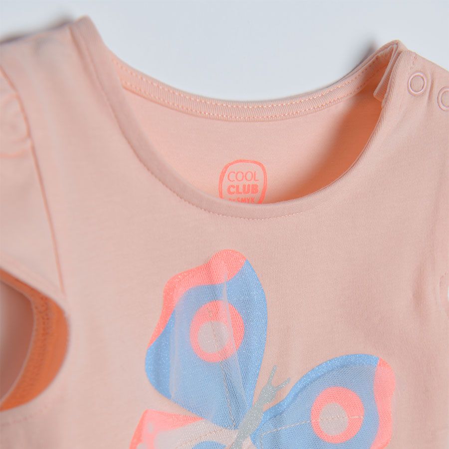 Light pink short sleeve bodysuit with butterfly print