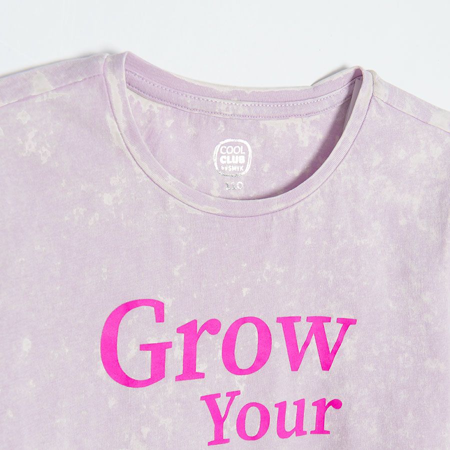 Violet short sleeve T-shirt with Grow you Love print