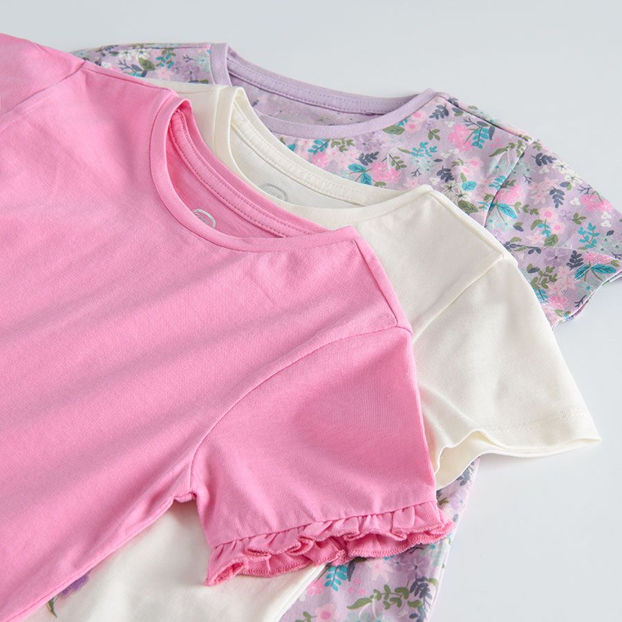 Pink and white with florals short sleeve T-shirts- 3 pack