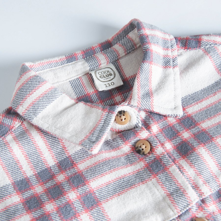 Checked white and purple shirt