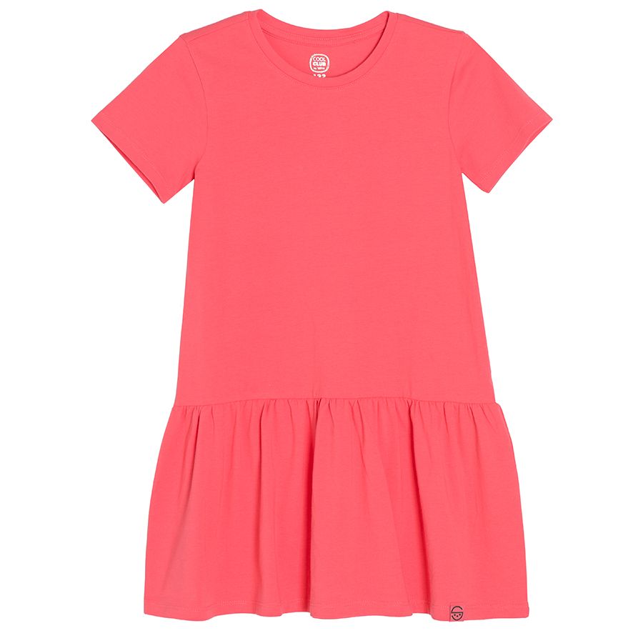Coral short sleeve dress with wide skirt