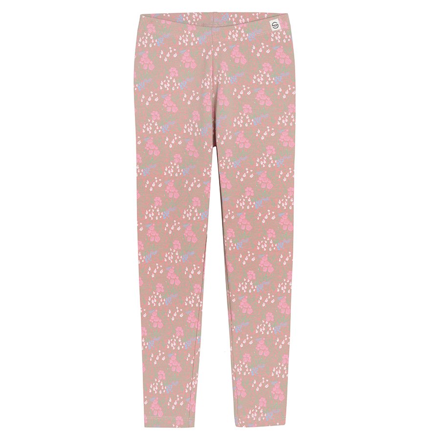 Grey light pink and coral floral leggings - 3 pack