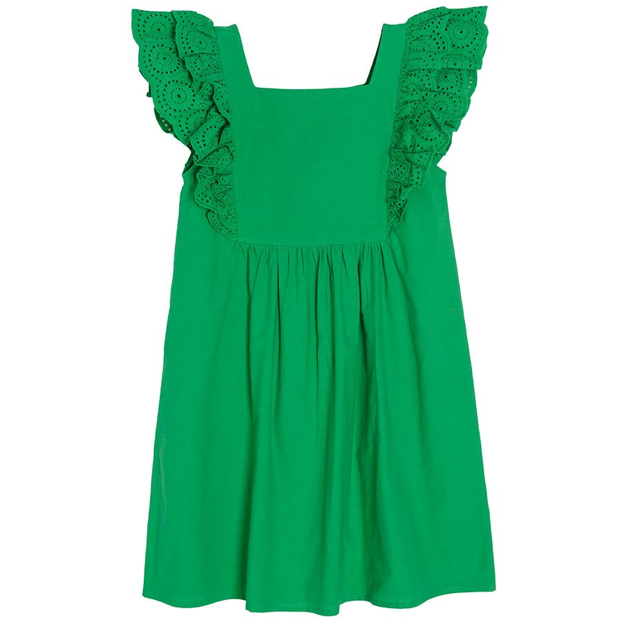 Green dress with ruffles on sleeves