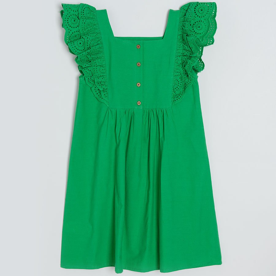 Green dress with ruffles on sleeves