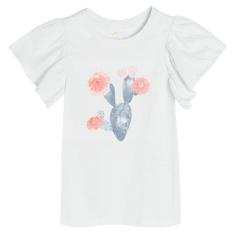 Cream short sleeve T-shirt with flowers print