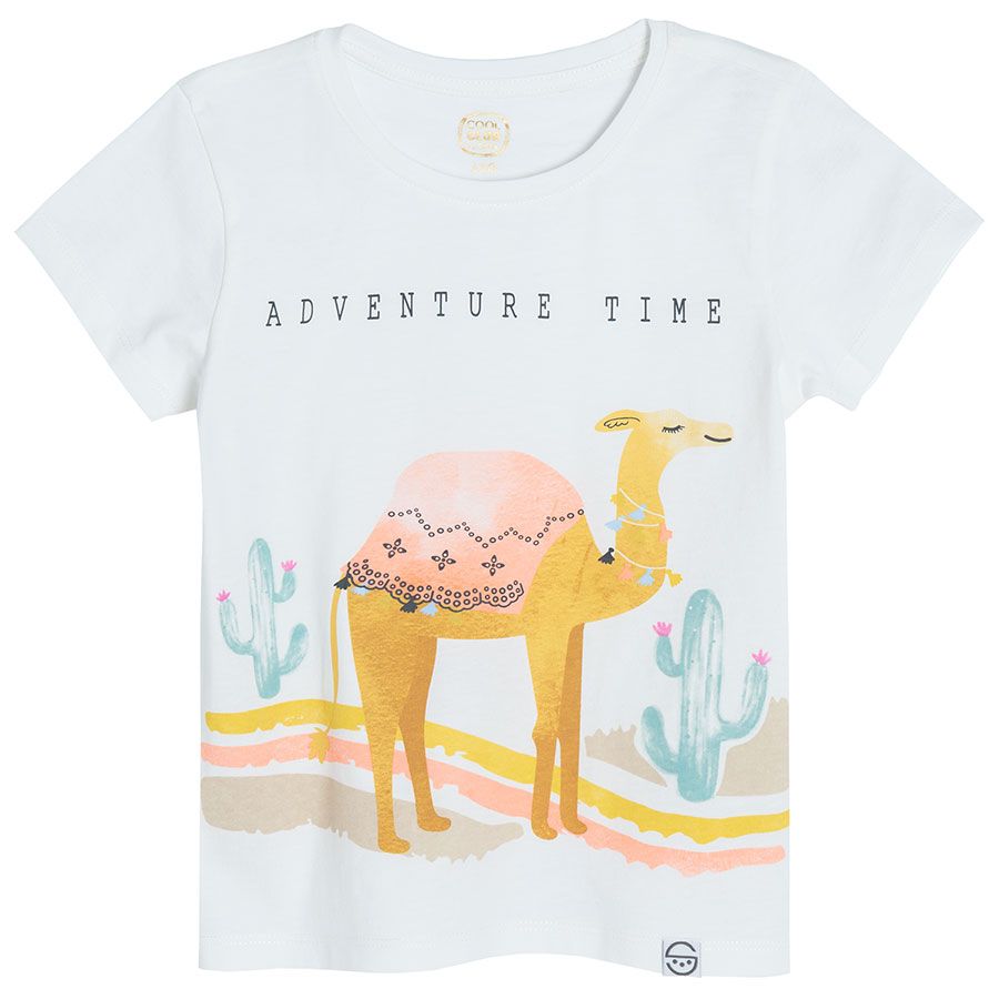 White with a camel olive with white prints and yellow with ruffle on the sleeves T-shirts - 3 pack