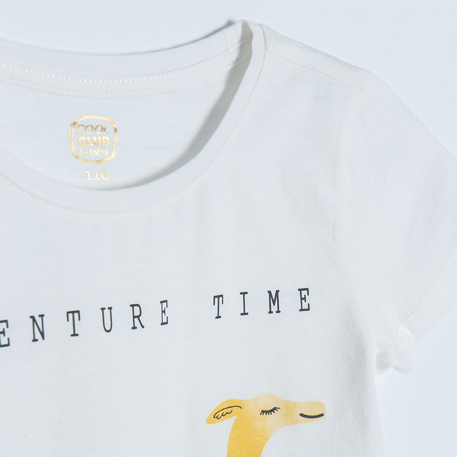 White with a camel olive with white prints and yellow with ruffle on the sleeves T-shirts - 3 pack
