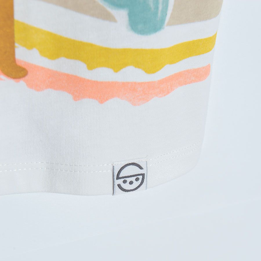 White with a camel olive with white prints and yellow with ruffle on the sleeves T-shirts - 3 pack