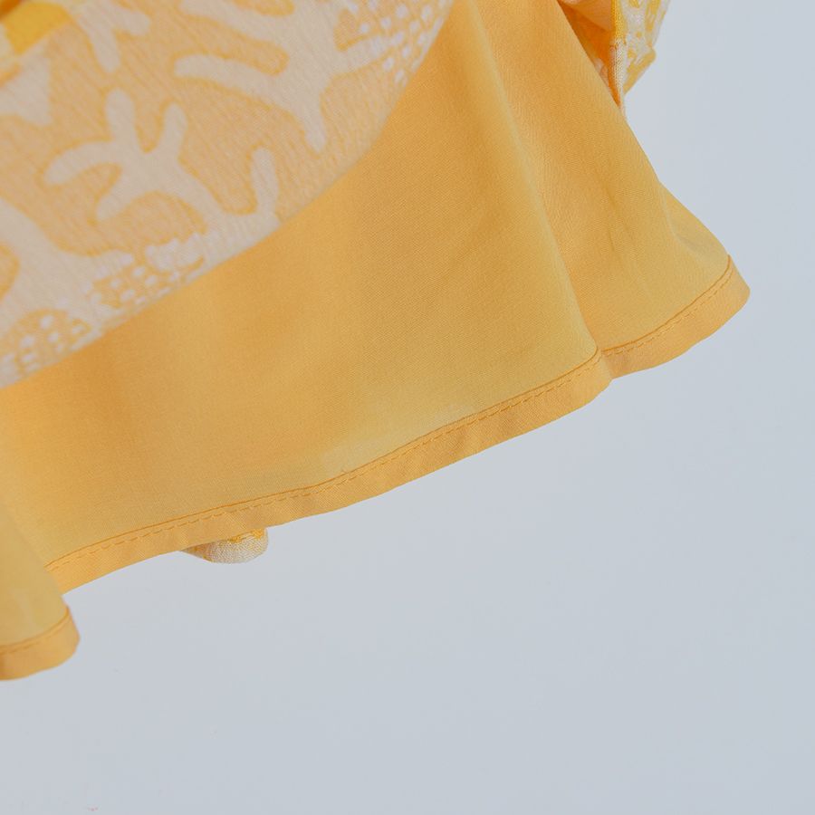 White short sleeve T-shirt with ruffles yellow skirt set