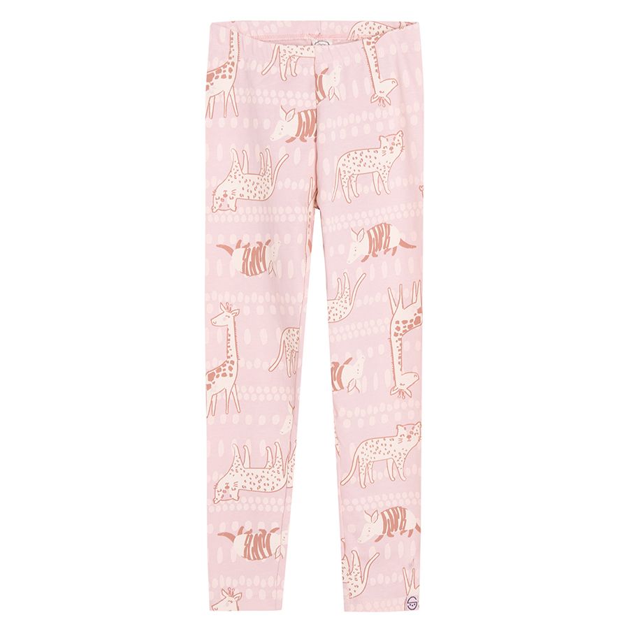 Pink leggings with wild animals print