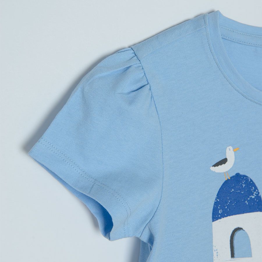 Blue with summer theme print and striped short sleeve T-shirts - 2 pack
