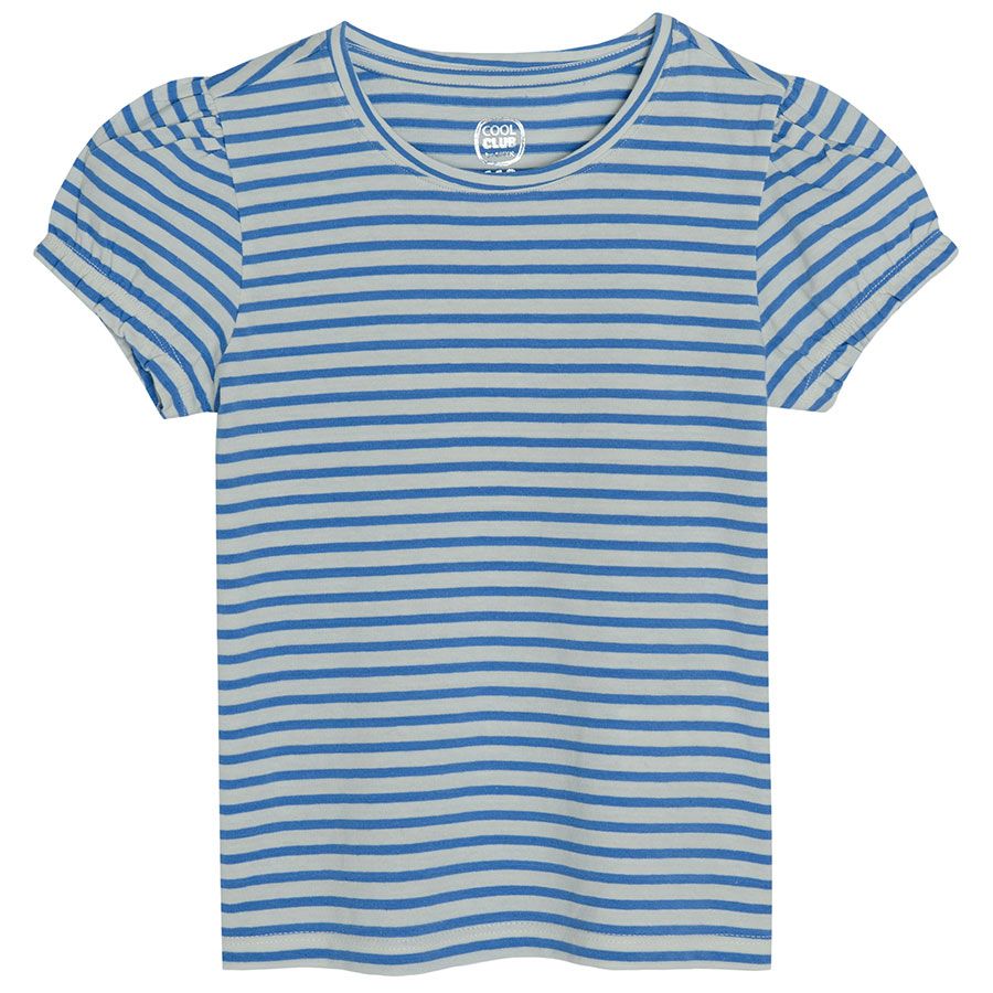 Blue with summer theme print and striped short sleeve T-shirts - 2 pack