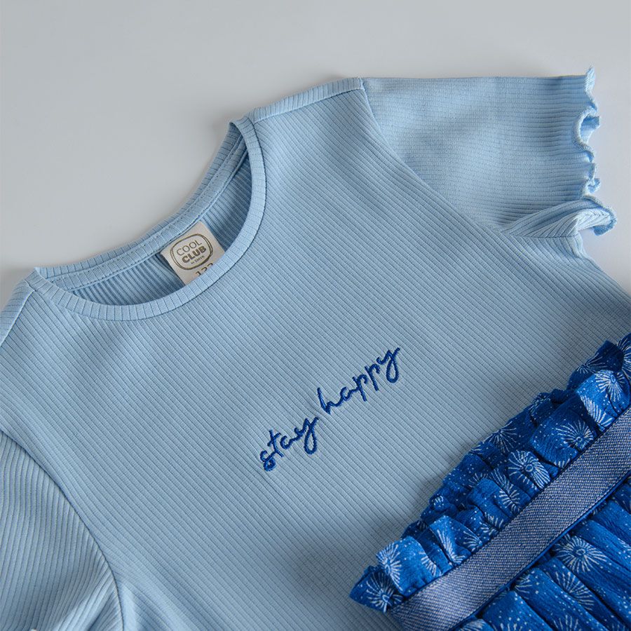 Blue short sleeve T-shirt and blue ruffle skirt set