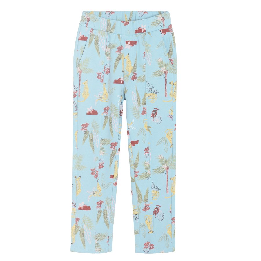 Light blue jogging pants with wild animals print