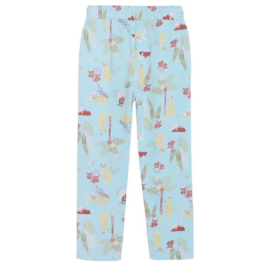 Light blue jogging pants with wild animals print
