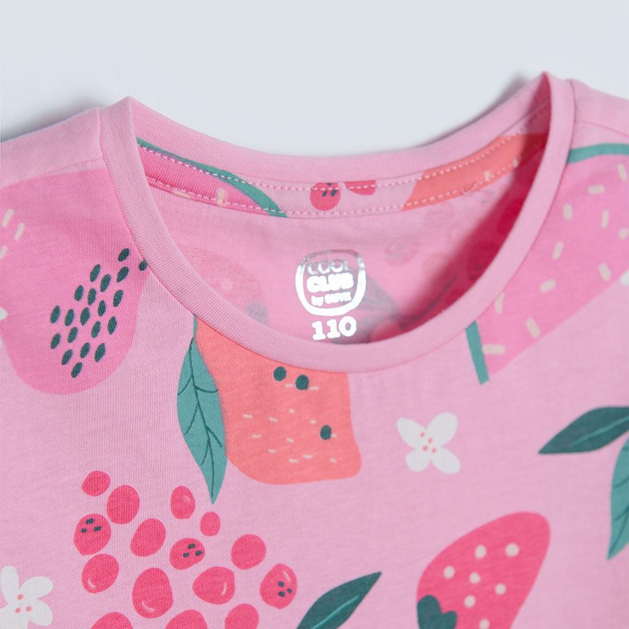 Pink short sleeve T-shirt with summer fruit print