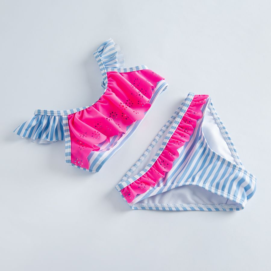 Bikini with stripes with flowers print- 2 pieces