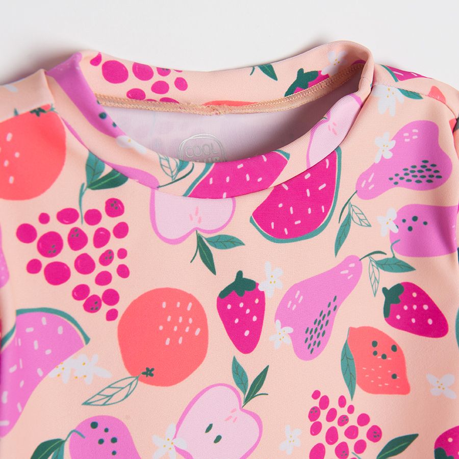Peach short sleeve blouse and brief swimming suit with summer fruit print- 2 pieces