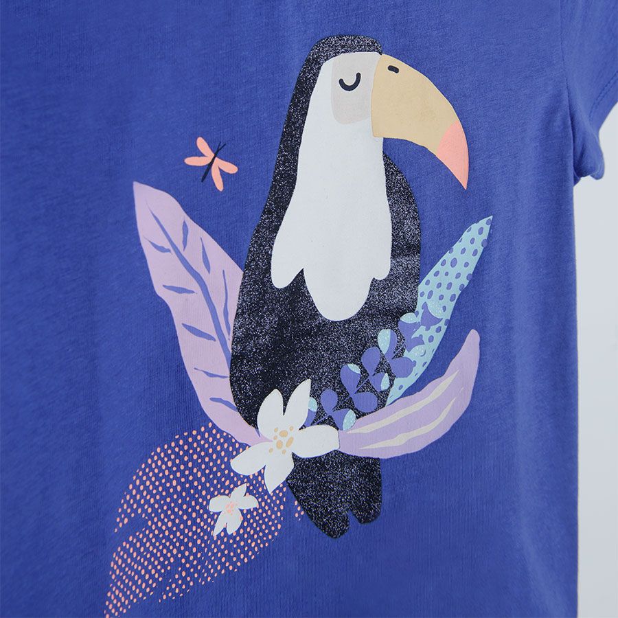 Blue short sleeve T-shirt with parrot print