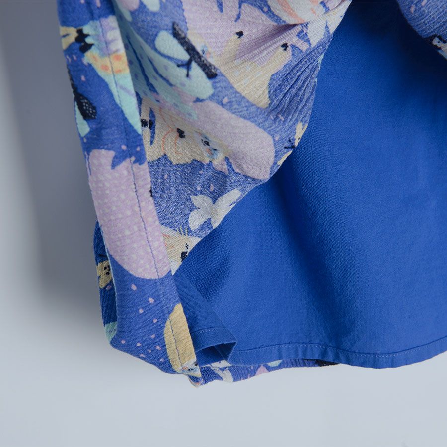 Blue skirt with elastic waist and tropical leaves print