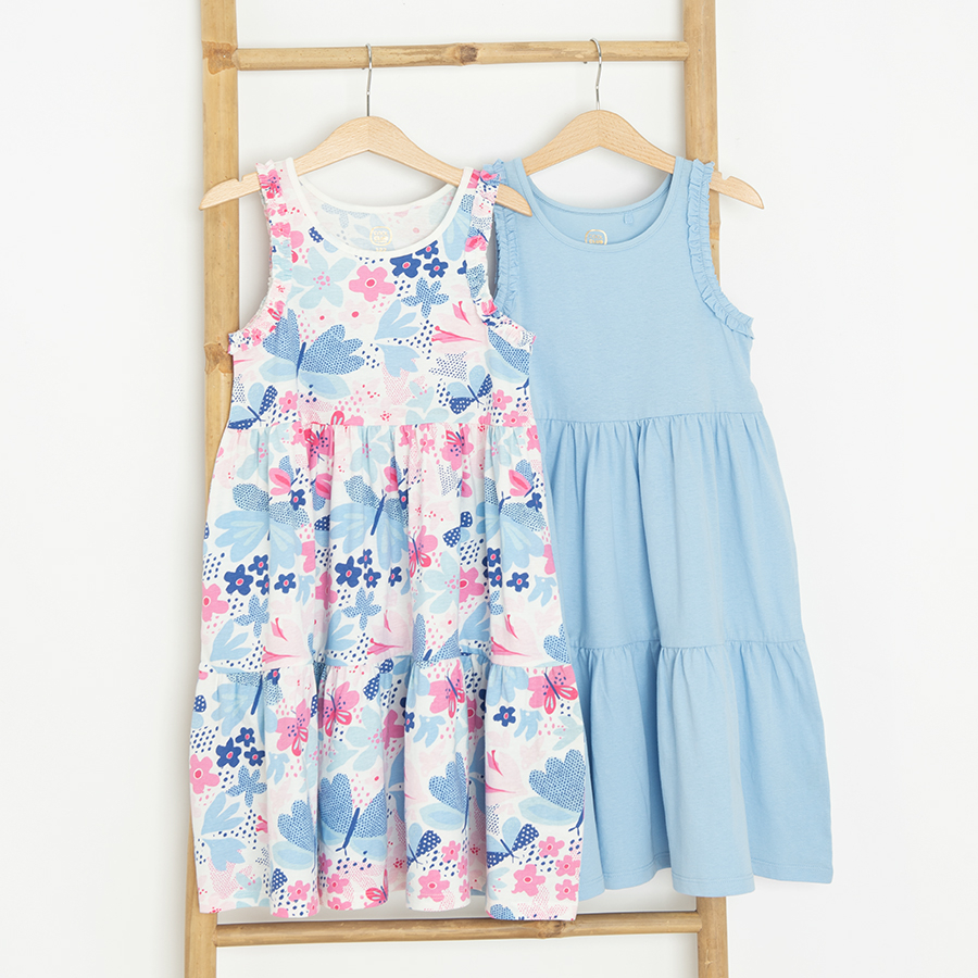 Φόρεμα 2 τμχ γαλάζιο και λευκό φλοράλ