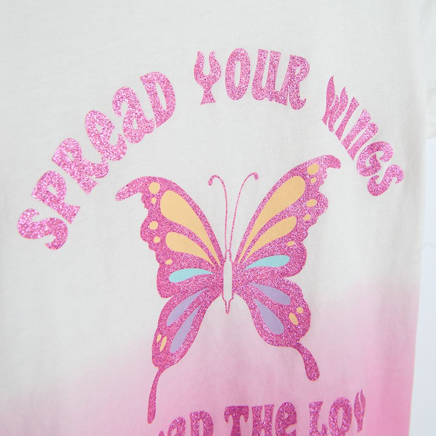 Cream short sleeve T-shirt with buttefly and SPREAD YOUR WINGS SPREAD THE LOVE print