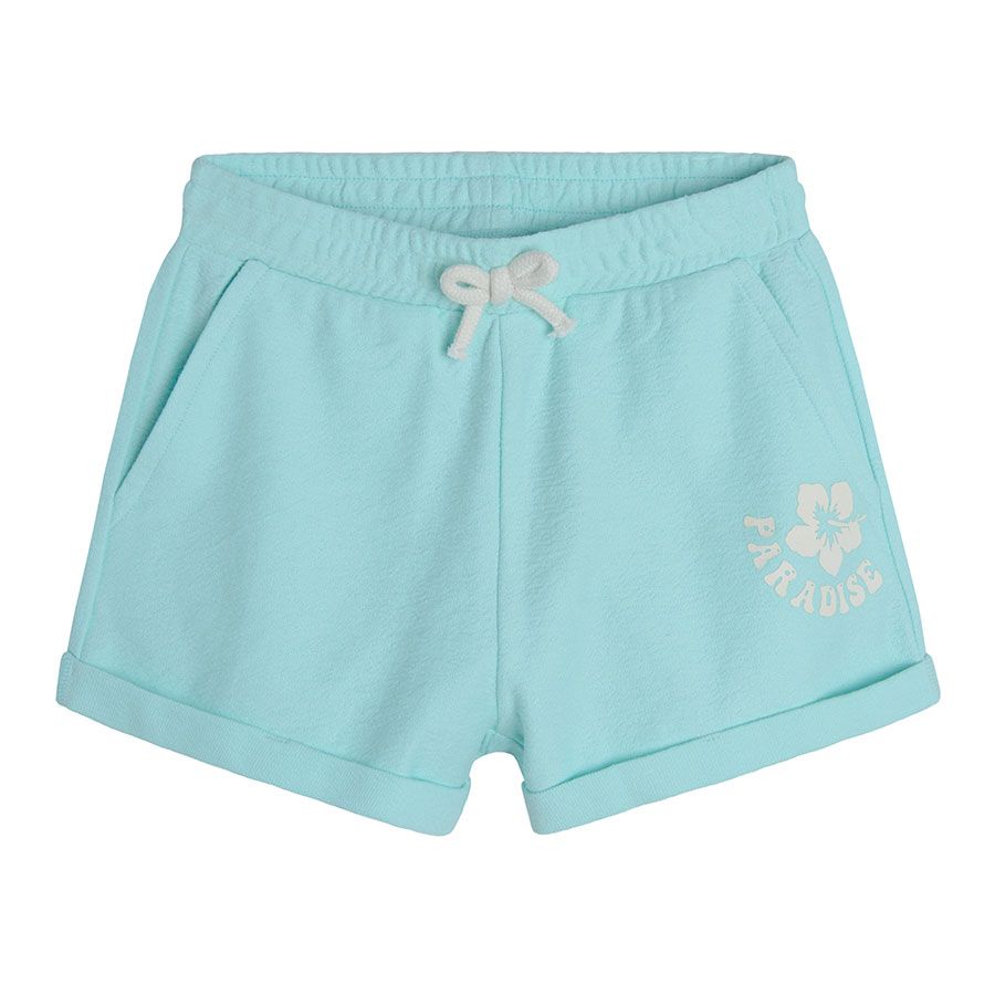 Turquoise shorts with elastic waist and pockets