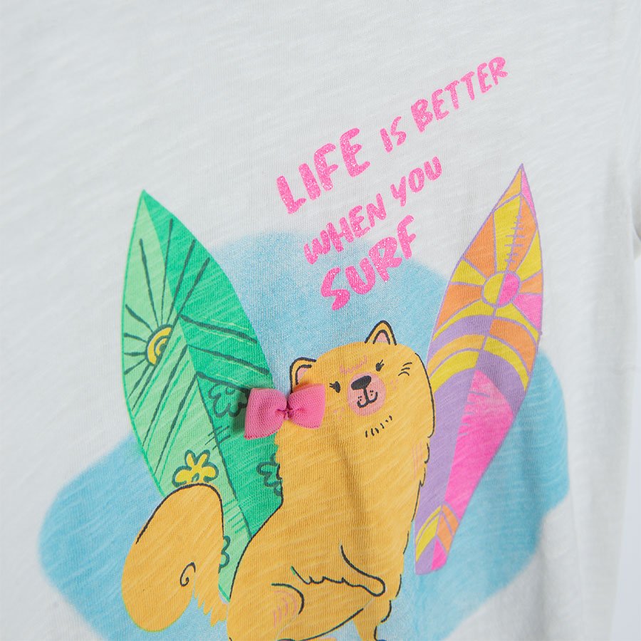 White violet pink short sleeve T-shirts with summer theme prints