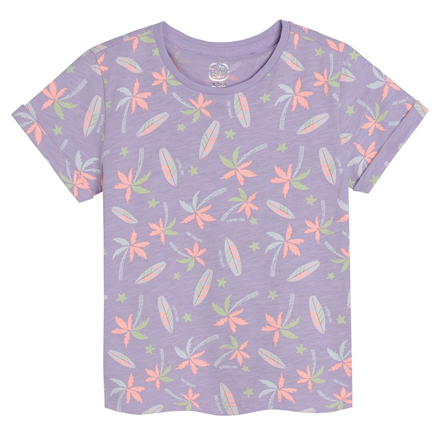 White violet pink short sleeve T-shirts with summer theme prints